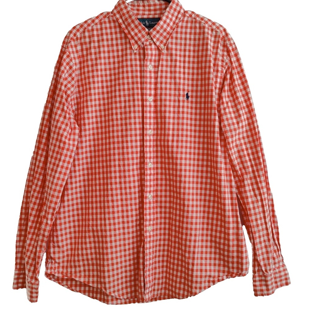 Ralph Lauren Men's Orange Plaid Button Down Shirt Size S